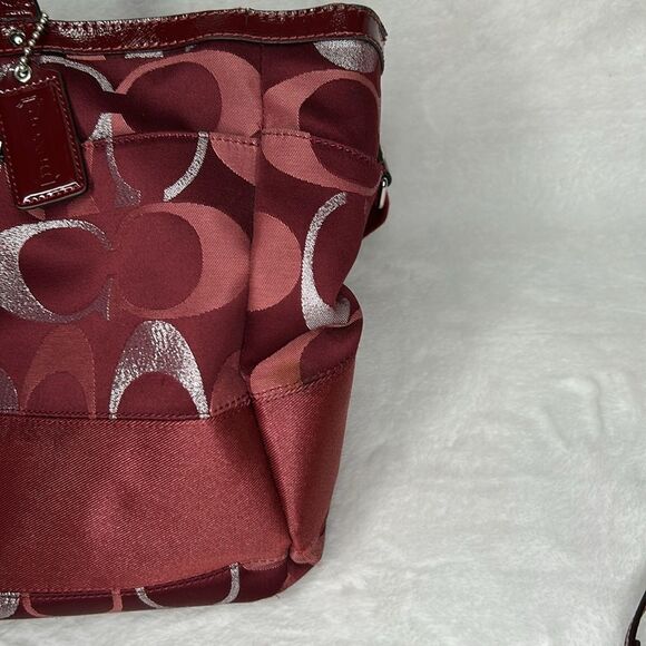 Coach Diaper Bag Maroon Burgundy Silver F20425 with Matching Small Bag - Picture 5 of 16